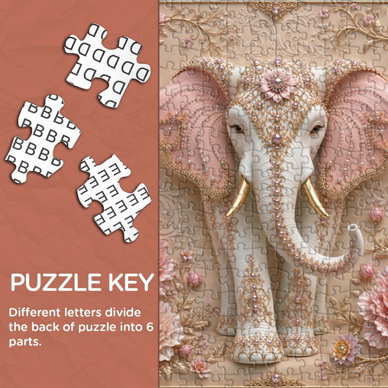 Floral Jewel Elephant  Jigsaw Puzzle 1000 Piece