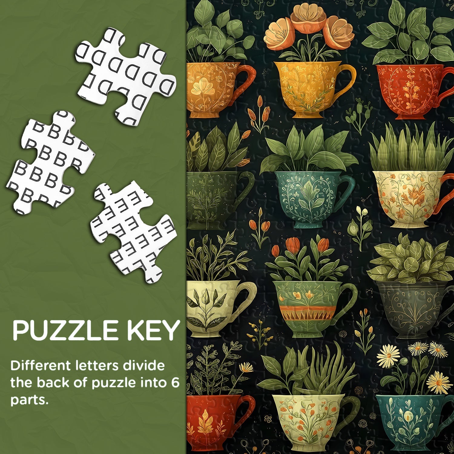 Puzzle 1000 Pièces — Tasses Remplies de Plantes