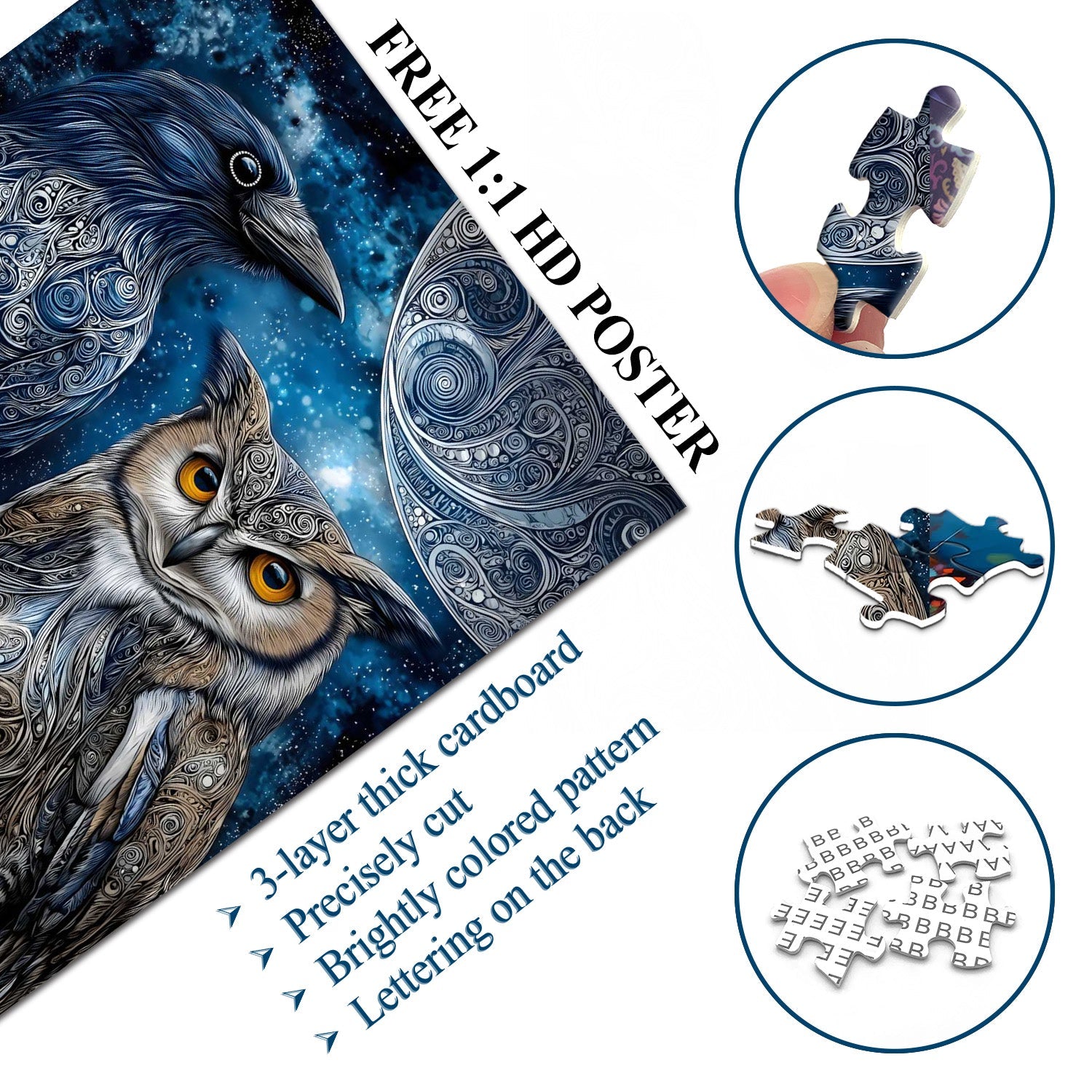 Moonlit Raven Owl Jigsaw Puzzle 1000 Pieces