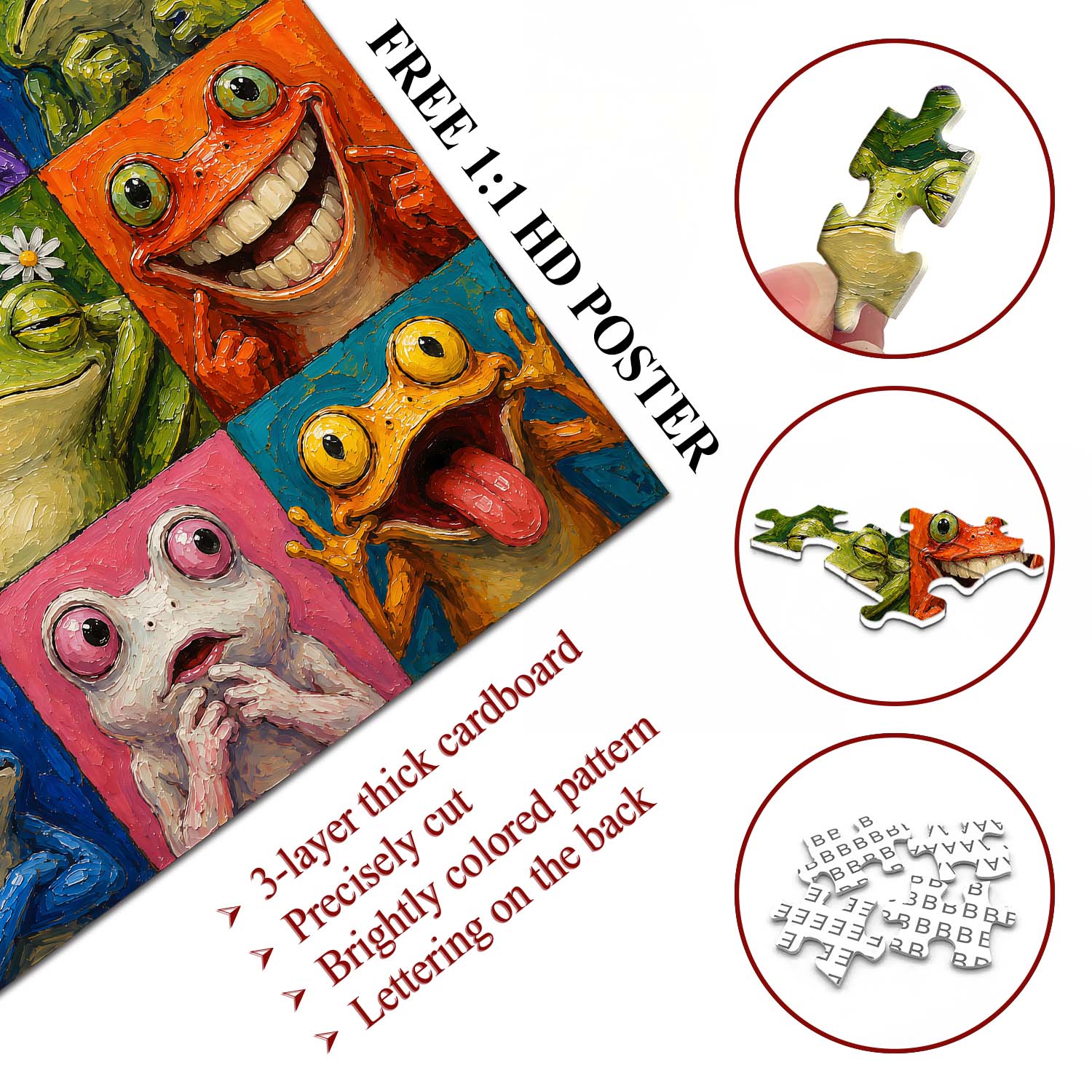 Colorful Frog Faces Jigsaw Puzzle 1000 Piece