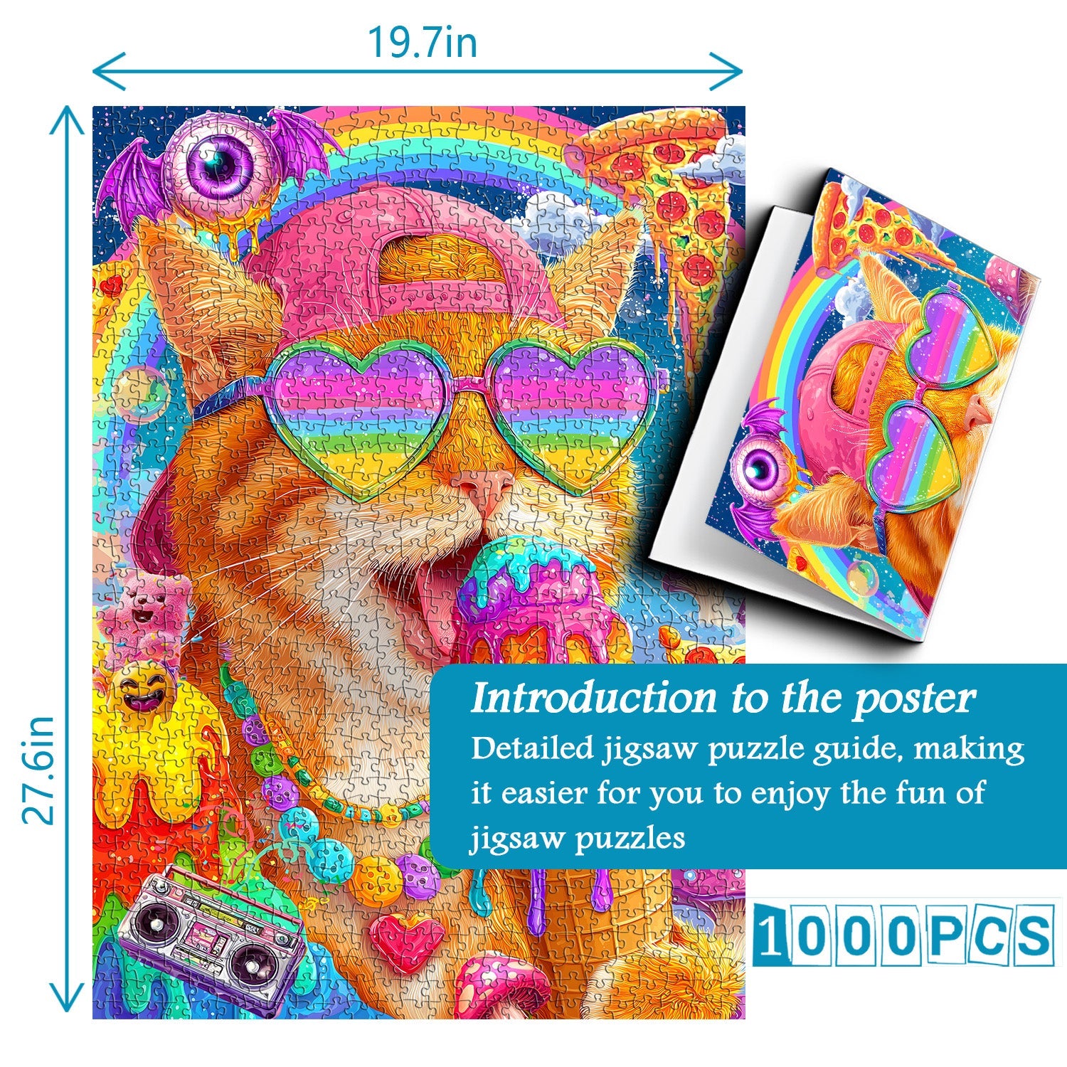 Rainbow Cool Cat Party Jigsaw Puzzle 1000 Pieces