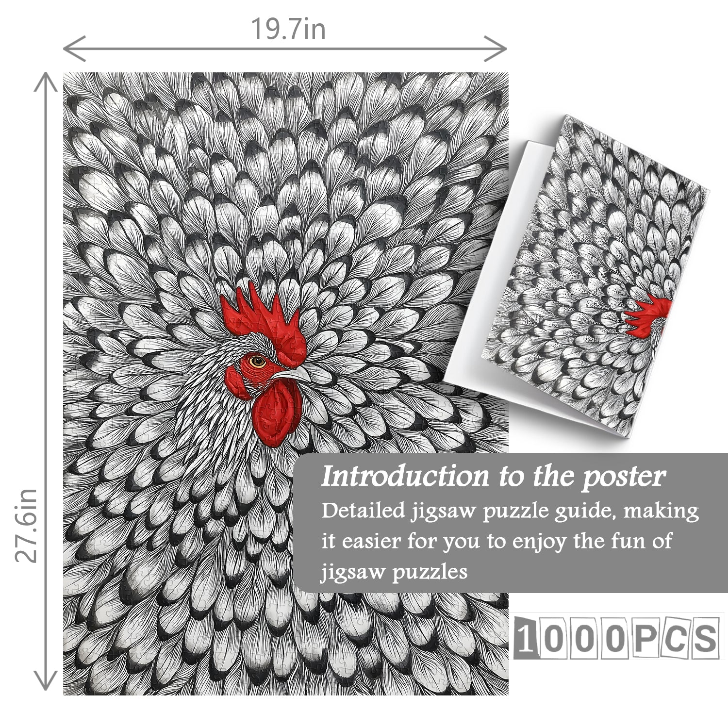 Puzzle de 1000 pièces Coq à l'encre
