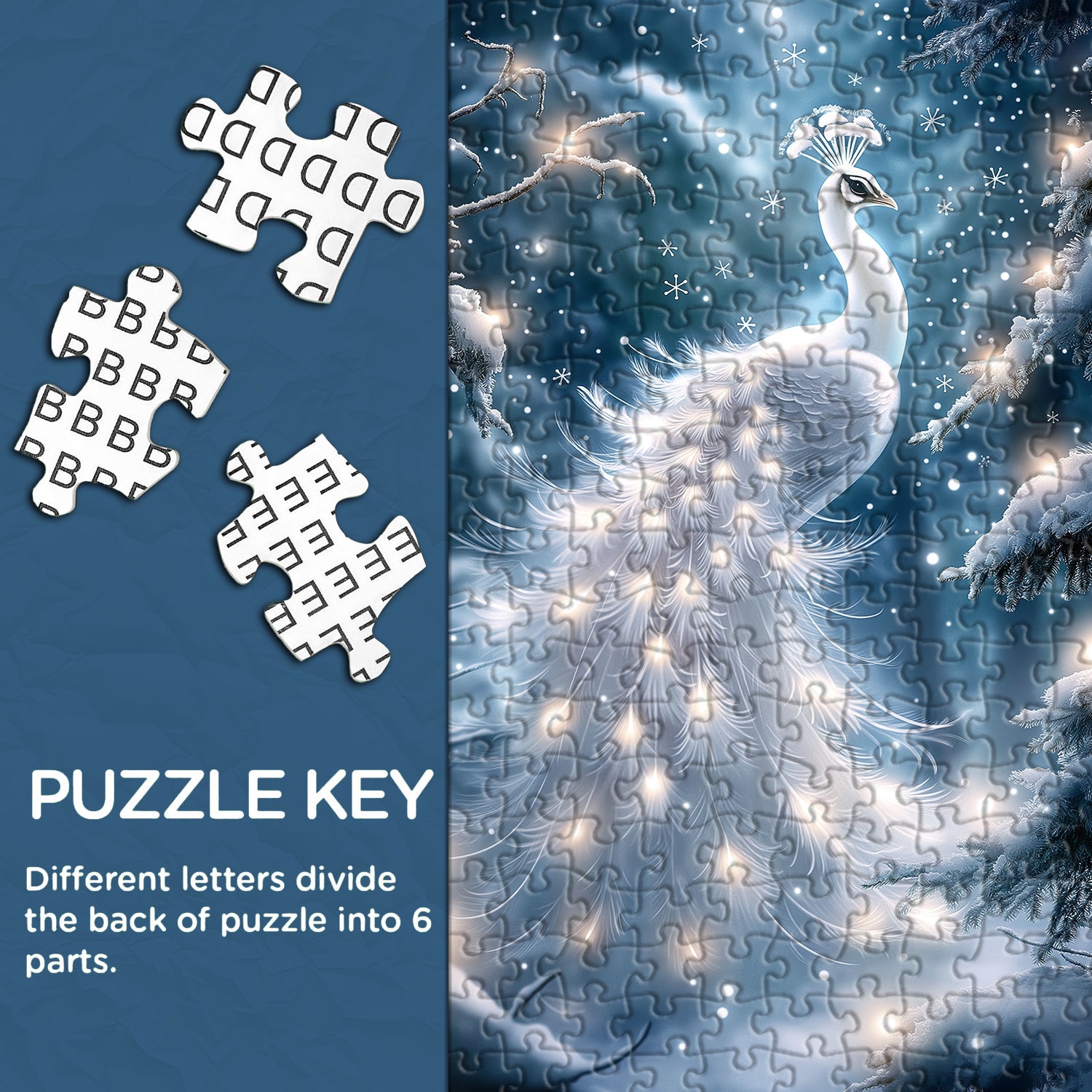 Schneebeleuchtetes Pfauen-Puzzle, 1000 Teile