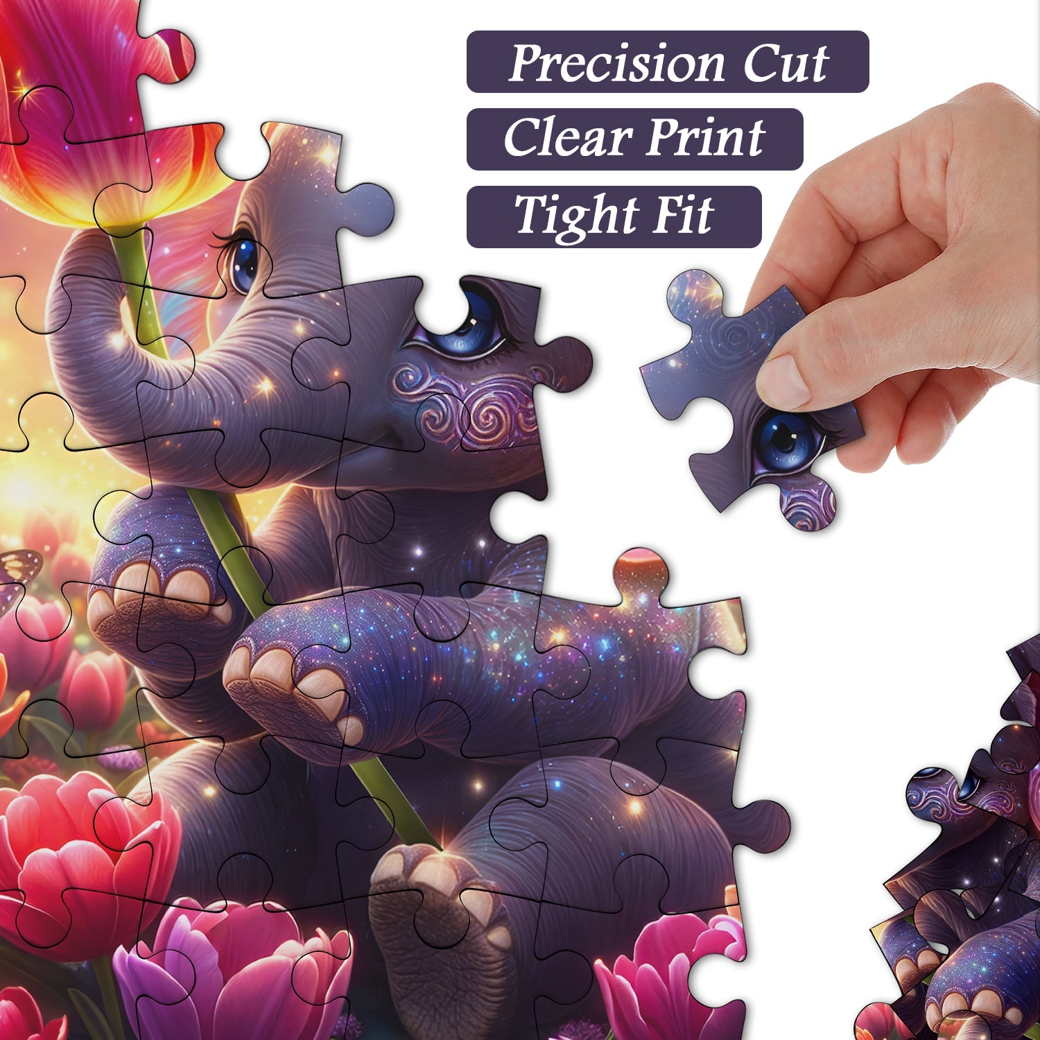 Puzzle Éléphant Tulipe Étoilée 1000 Pièces