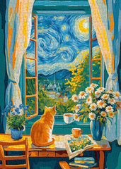 thumbnail image 2 of 1000 Piece Persian Cat Puzzle - Starry Night Scene Wooden Jigsaw For Adults & Kids 2 of 12