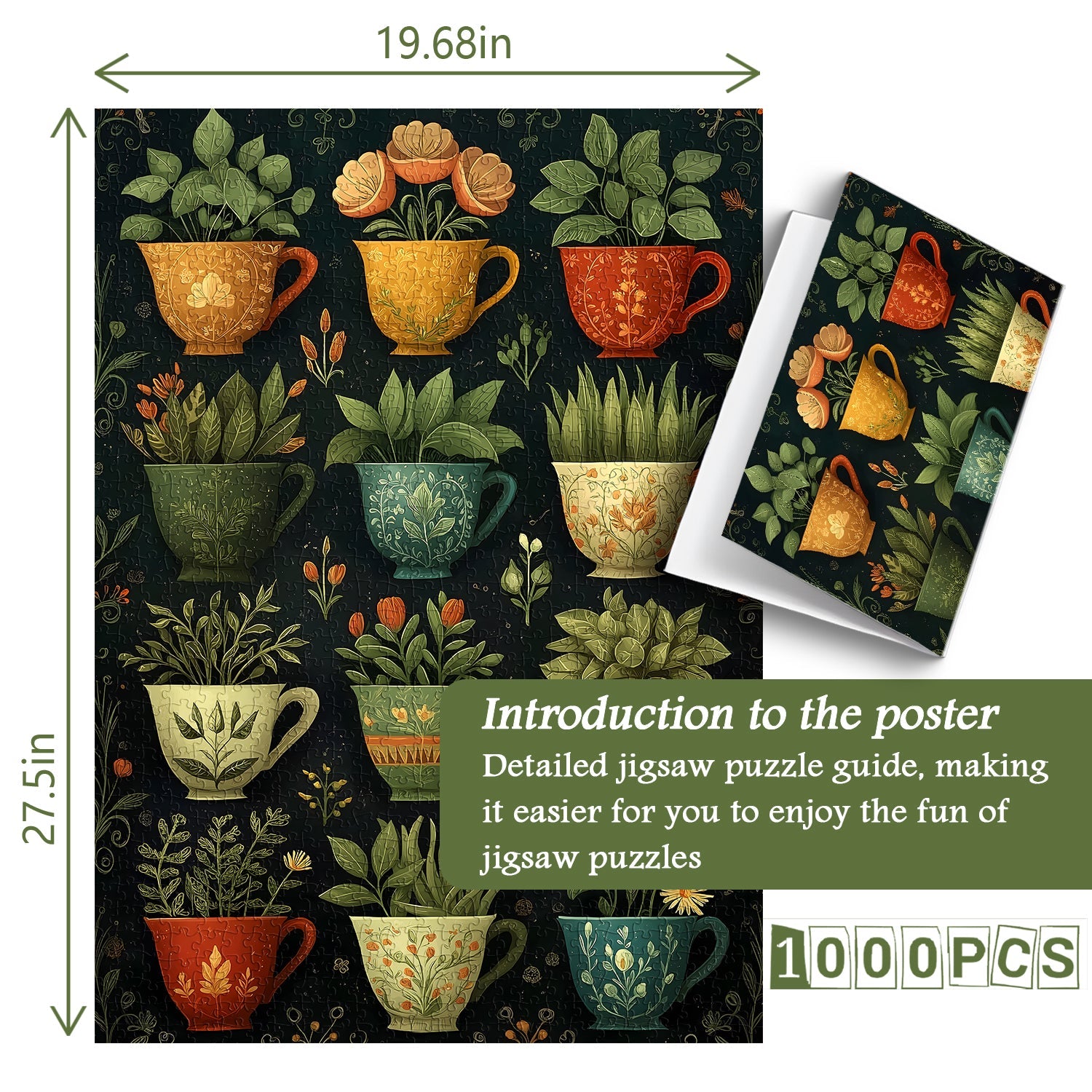 Puzzle 1000 Pièces — Tasses Remplies de Plantes