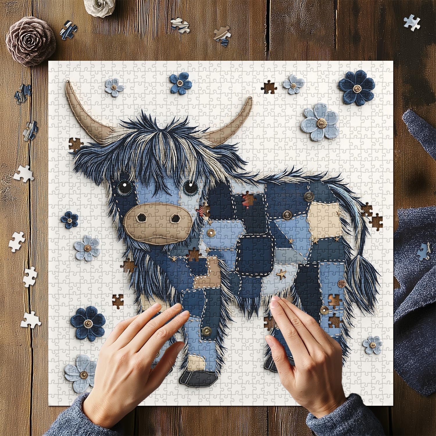 Blue Denim Highland Cow Jigsaw Puzzle 1000 Pieces