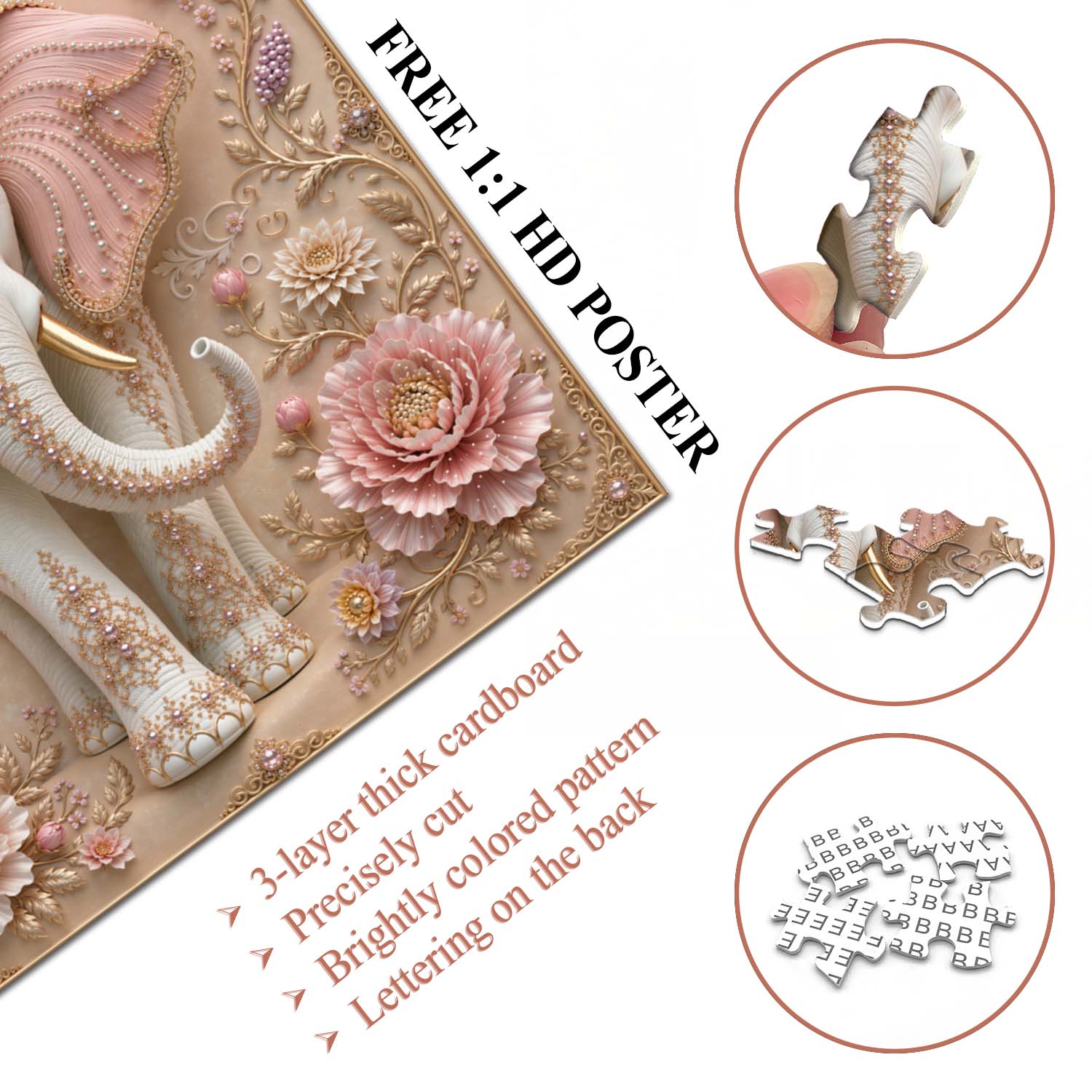 Floral Jewel Elephant  Jigsaw Puzzle 1000 Piece