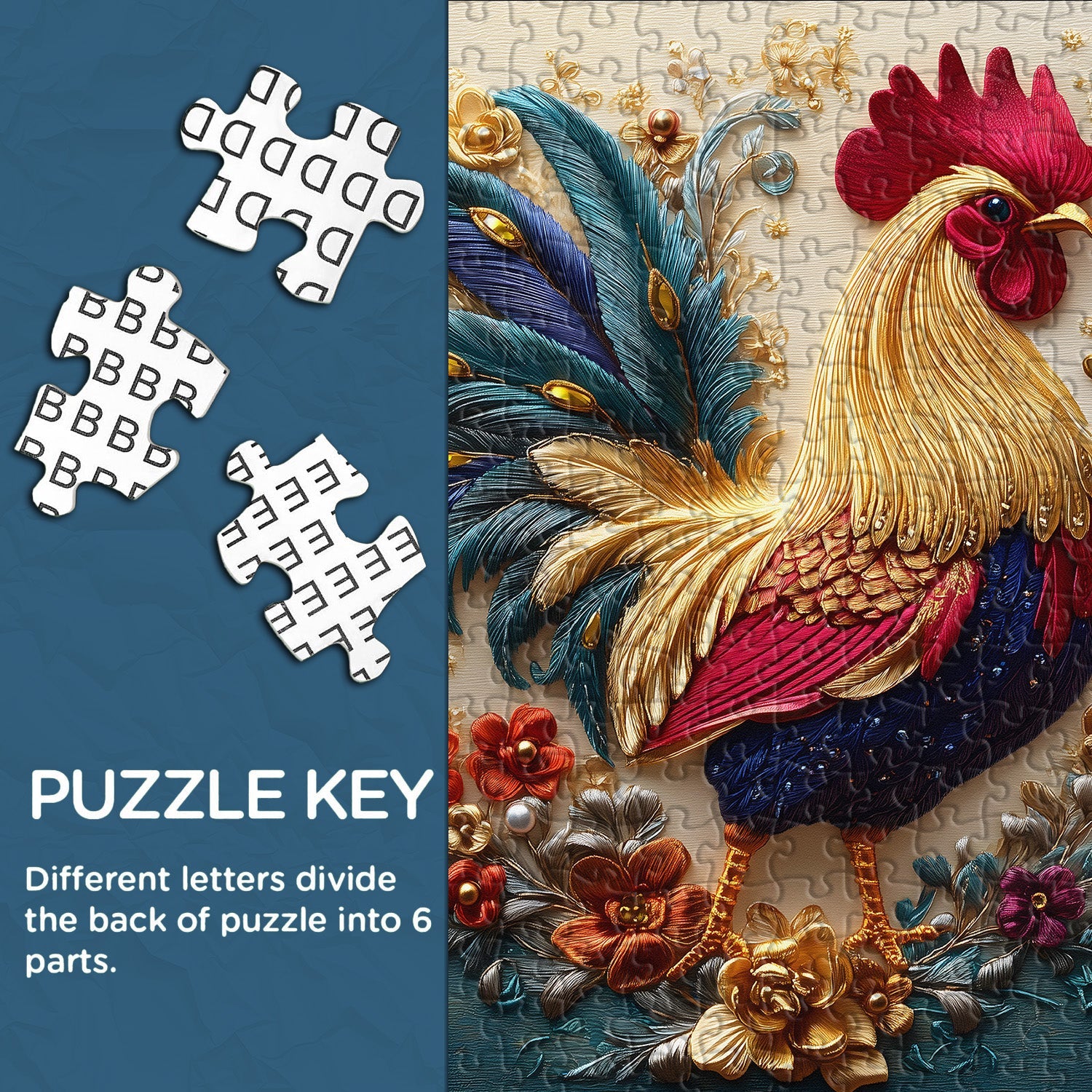 Embroidered Rooster Jigsaw Puzzle 1000 Pieces