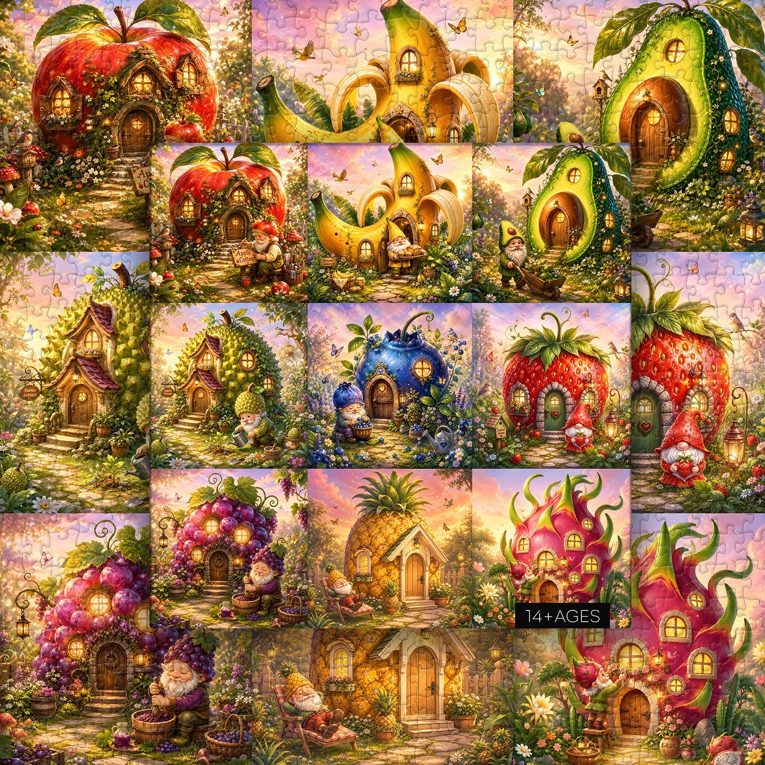 Dwarf Orchard Cottages Jigsaw Puzzle 1000 Pieces