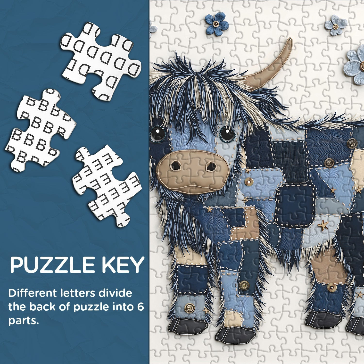 Blue Denim Highland Cow Jigsaw Puzzle 1000 Pieces