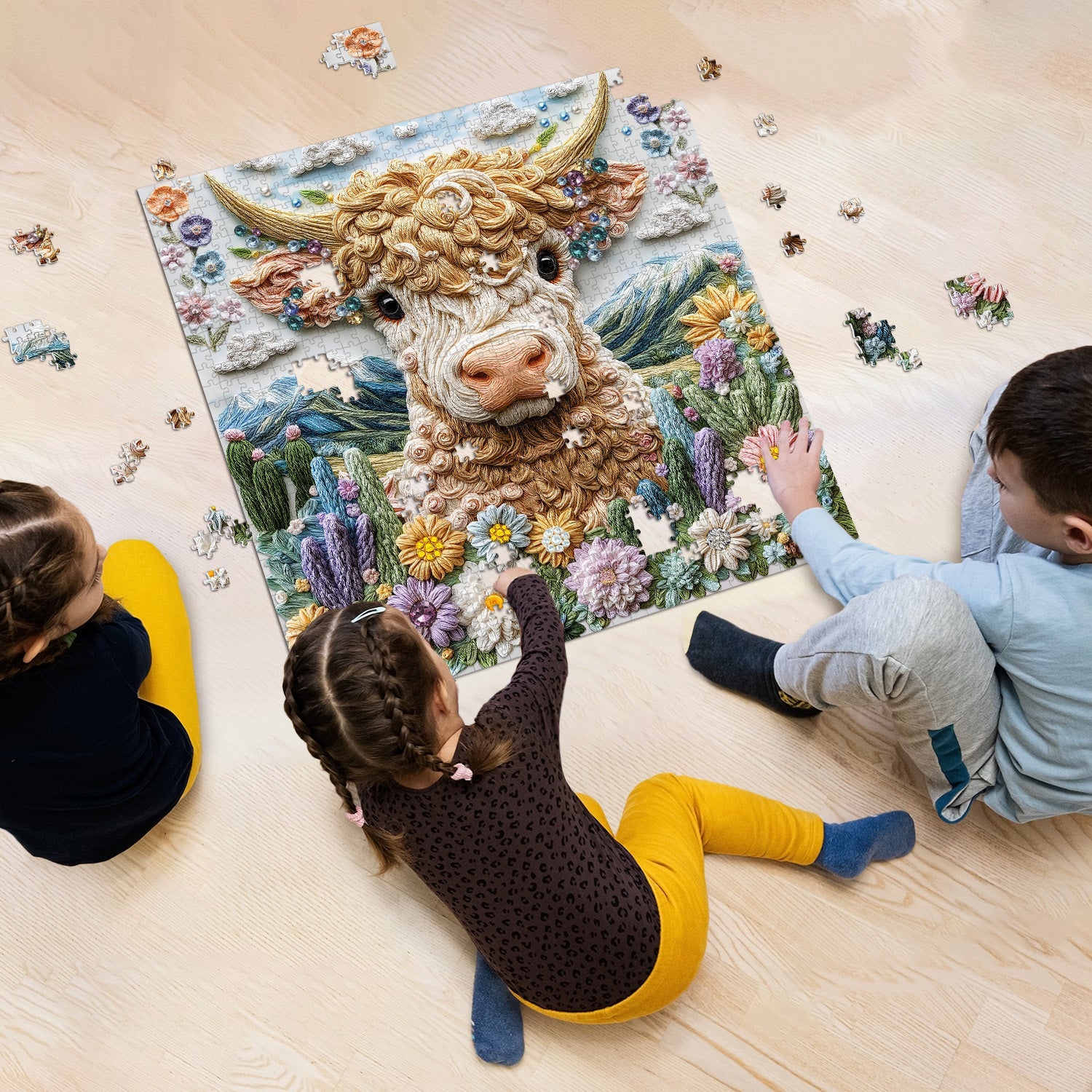 Embroidered Cattle Jigsaw Puzzle 1000 Pieces