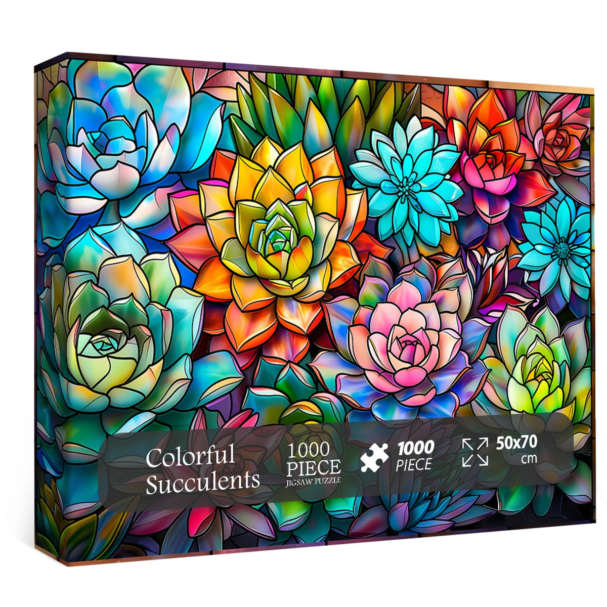 colorful succulents puzzle Stained Glass Colorful Succulents Jigsaw Puzzle 1000 Pieces – Fun-Puzzle