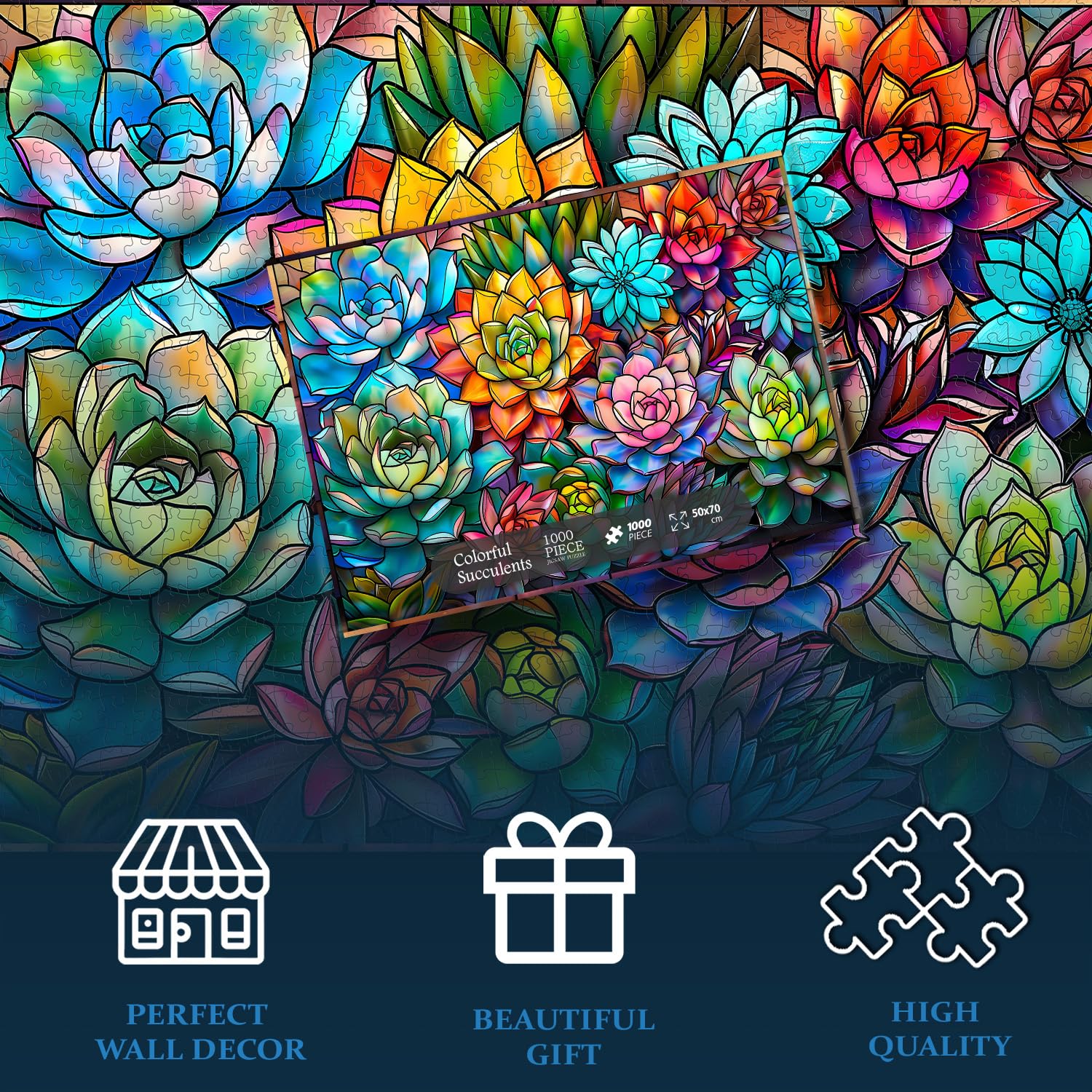 colorful succulents puzzle Stained Glass Colorful Succulents Jigsaw Puzzle 1000 Pieces – Fun-Puzzle