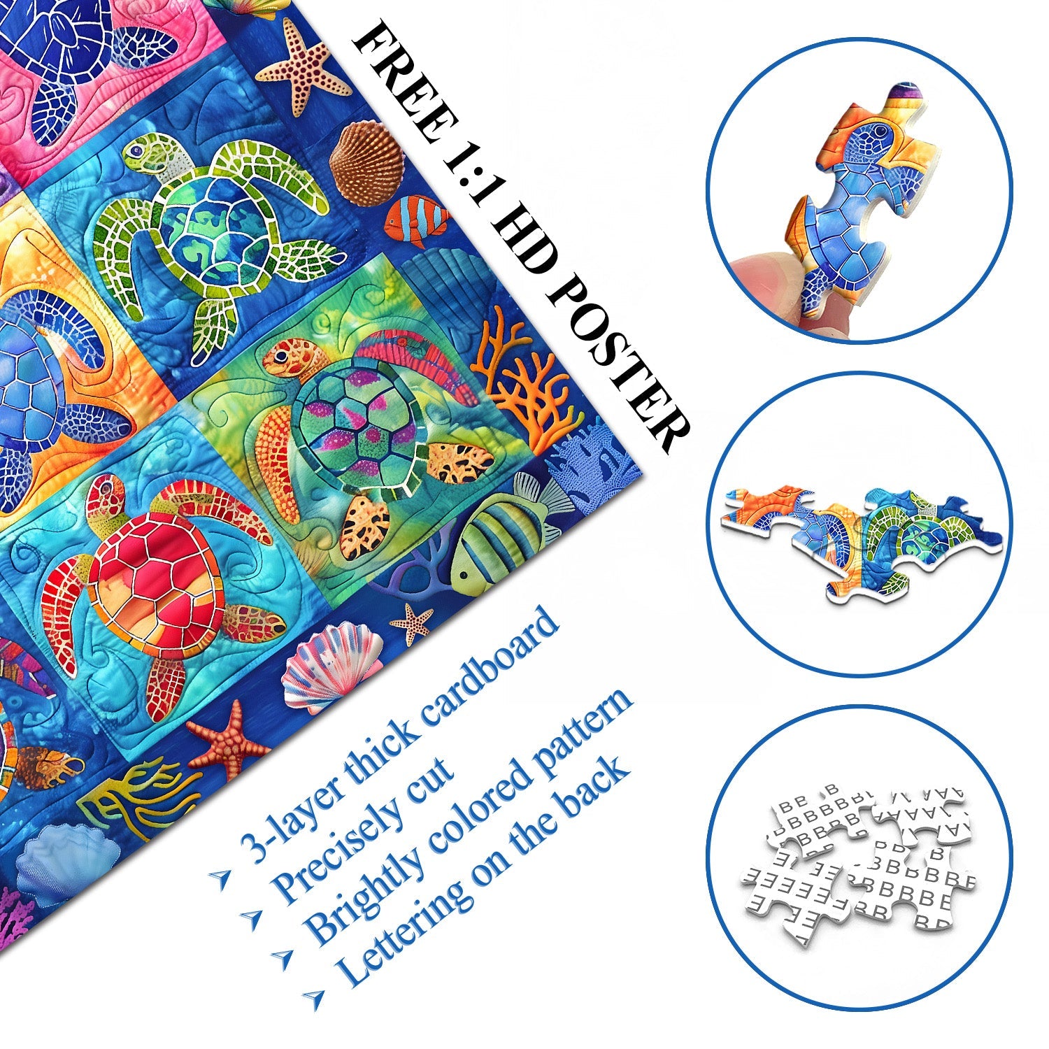 Colorful Ocean Turtles Jigsaw Puzzle 1000 Piece