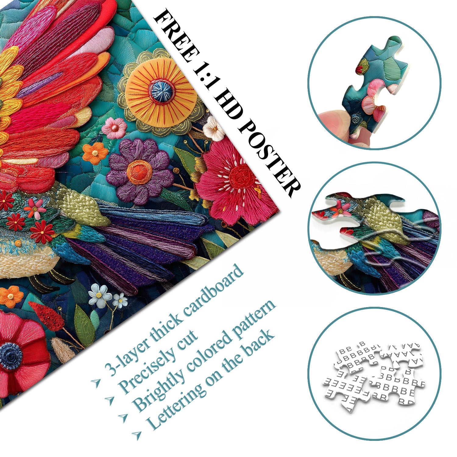 Patchwork Hummingbird Jigsaw Puzzle 1000 Pieces