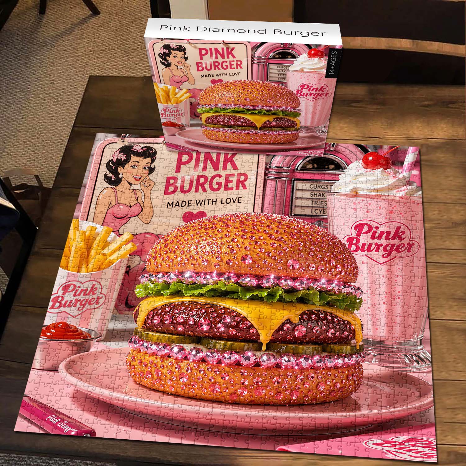 Pink Diamond Burger Jigsaw Puzzle 1000 Piece