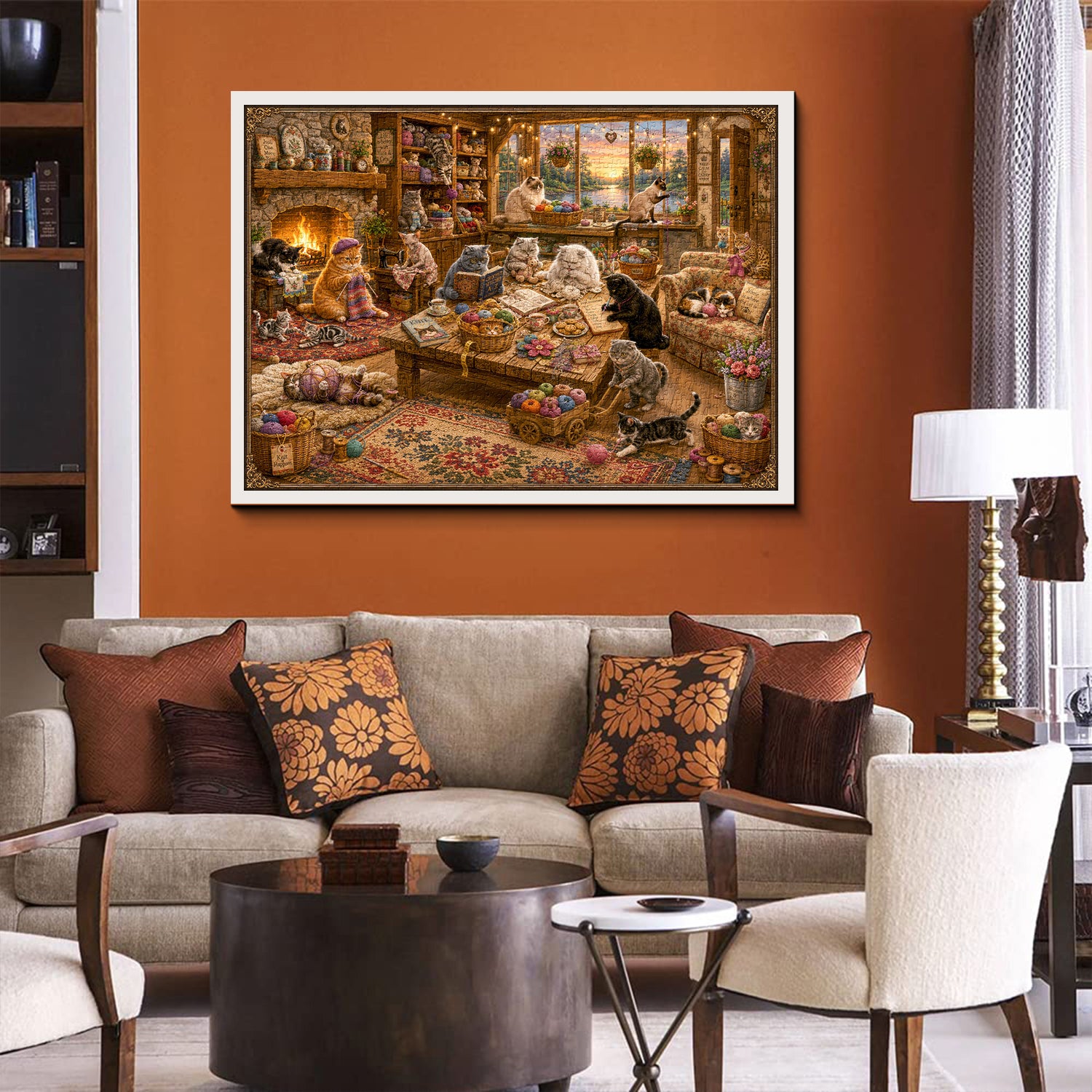 Cozy Knitting Cottage Cats Jigsaw Puzzle 1000 Piece