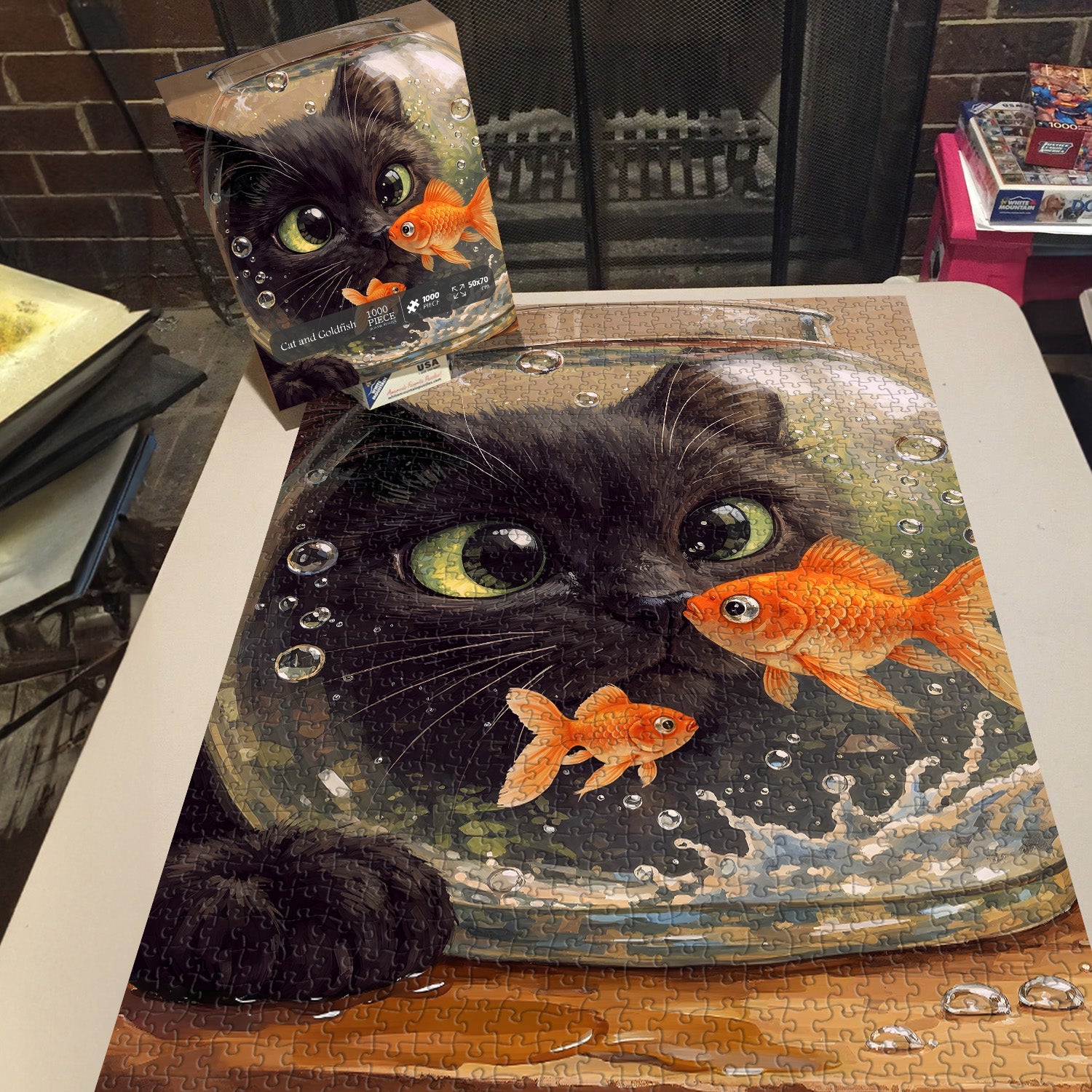 Puzzle De 1000 Pièces Chat Et Poissons Rouges