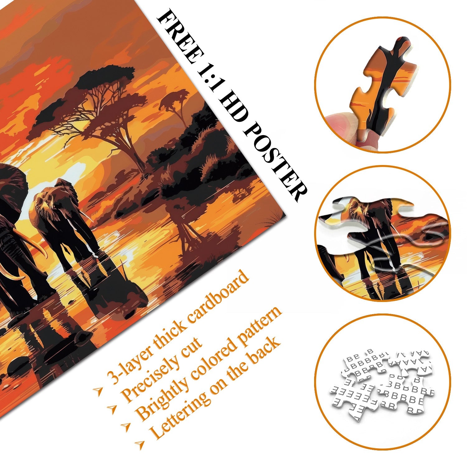 Sunset Elephant Jigsaw Puzzle 1000 Pieces