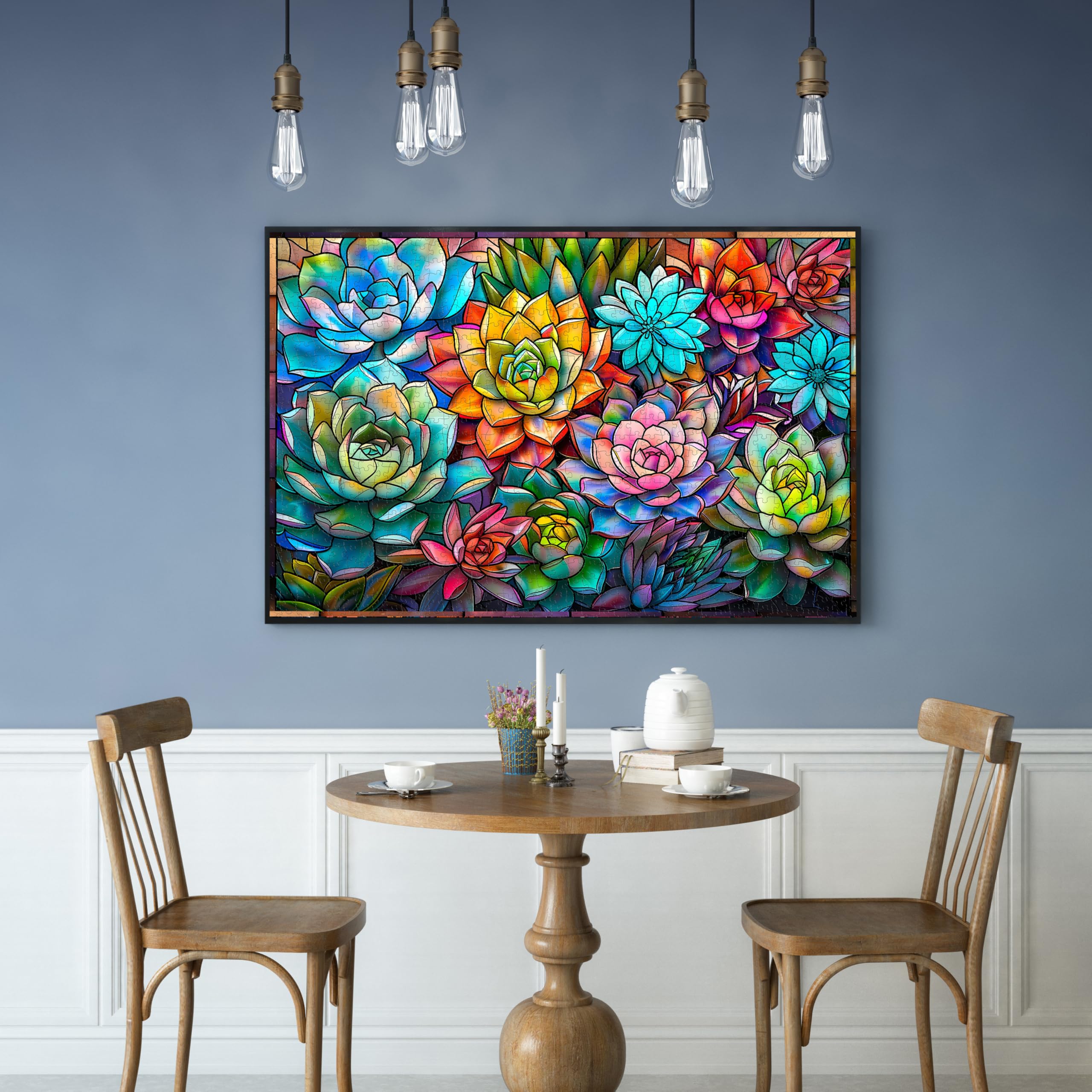 colorful succulents puzzle Stained Glass Colorful Succulents Jigsaw Puzzle 1000 Pieces – Fun-Puzzle