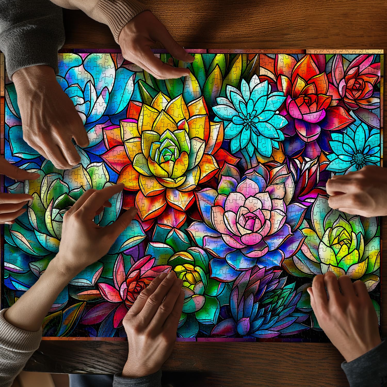 colorful succulents puzzle Stained Glass Colorful Succulents Jigsaw Puzzle 1000 Pieces – Fun-Puzzle