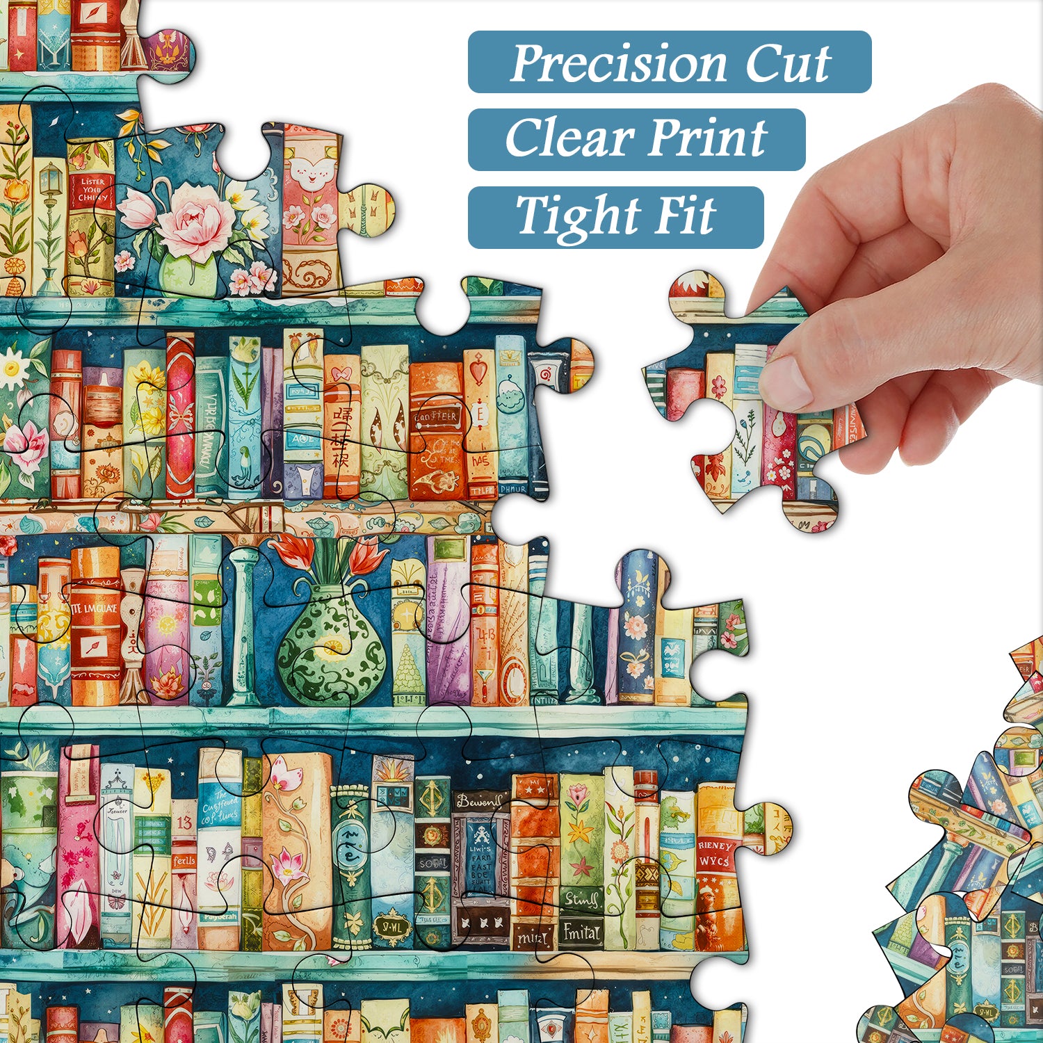 Whimsical Pastel Bookshelf Jigsaw Puzzle 1000 Pieces