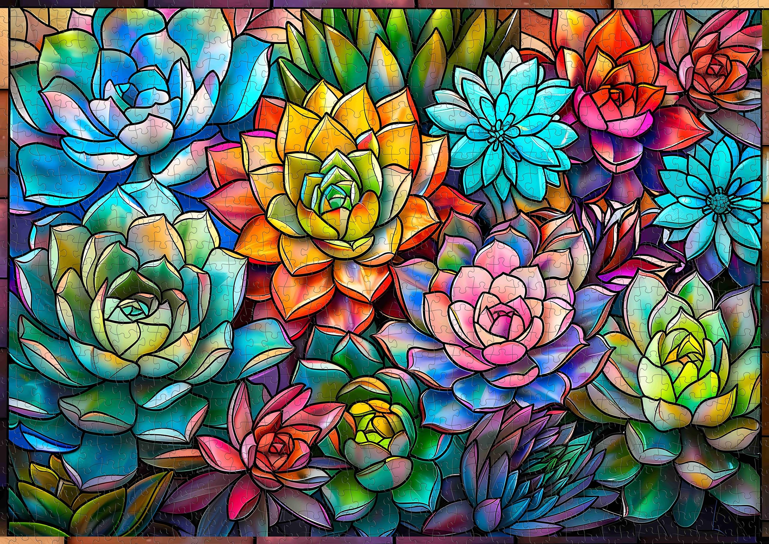 stained glass succulents Stained Glass Colorful Succulents Jigsaw Puzzle 1000 Pieces – Fun-Puzzle