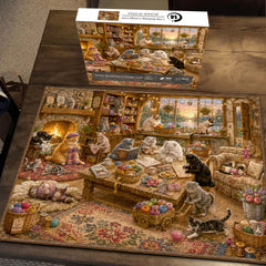 Cozy Knitting Cottage Cats Jigsaw Puzzle 1000 Piece