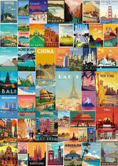 Puzzle en bois de 1000 pièces - Affiche de voyage vintage dans le monde